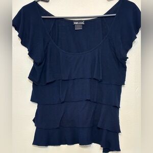 Vintage Y2K Wet Seal Navy Blue Ruffled Tiered Top - Size S - Made in USA